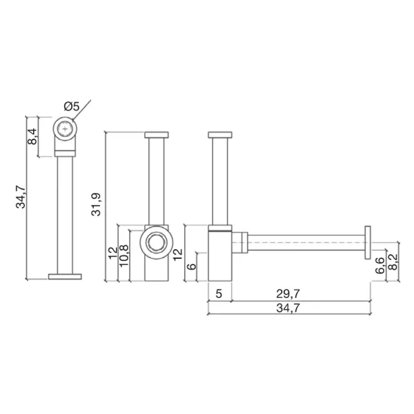 Skizze zu Siphon: verchromt mit rundem Siphontopf