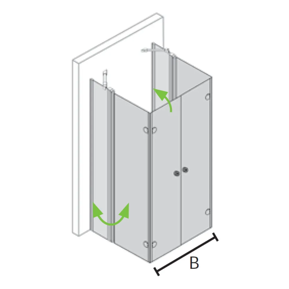 U-Kabine mit Festteilen und Drehfalttüren, 4-teilig, bis zu 1100 mm / 110 cm, Glas: 6 mm