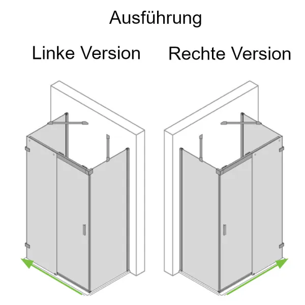 Links und rechte Ausführung der U-Kabine mit Schiebetür in 8 mm ESG