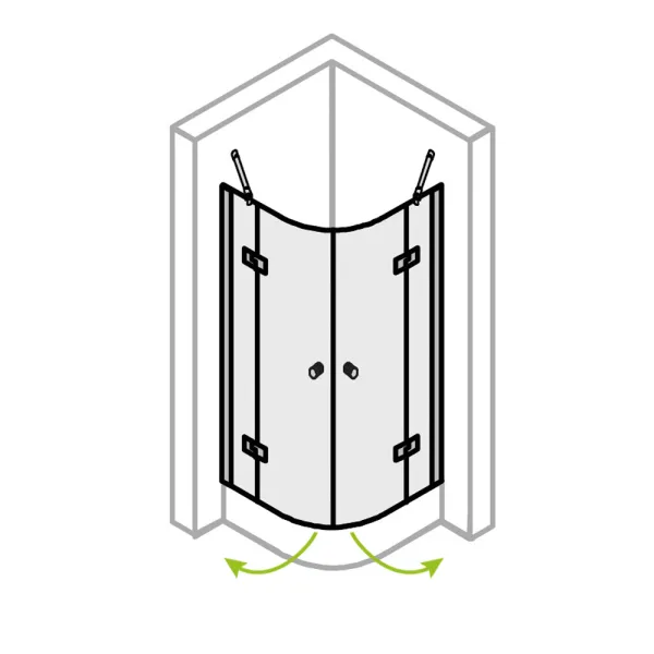 Piktogramm der Viertelkreisdusche mit Drehtüren, Maßanfertigung, Radius: 50/55 cm, 6 mm ESG