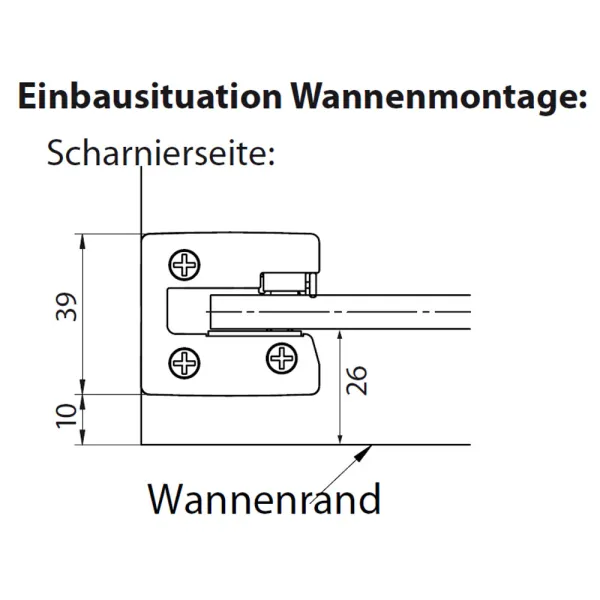 Wannenrandmontage der Viertelkreisdusche mit Pendeltüren bis zu 130x130 cm, Radius: 50/55 cm, 8 mm ESG