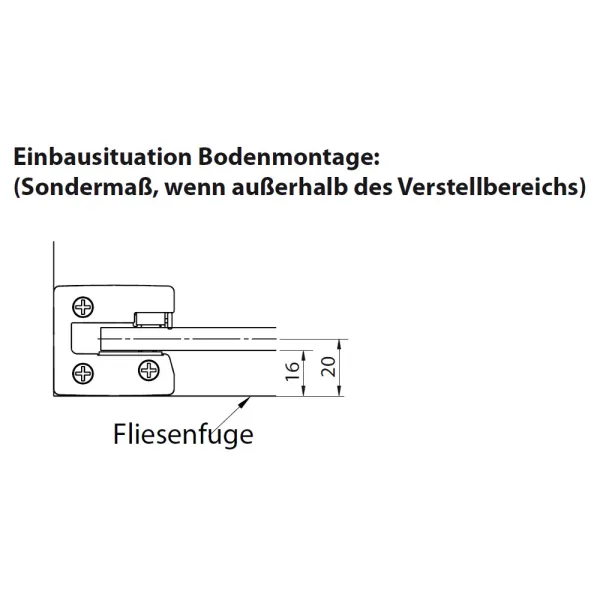 Bodenmontage der Viertelkreisdusche mit Pendeltüren bis zu 130x130 cm, Radius: 50/55 cm, 8 mm ESG