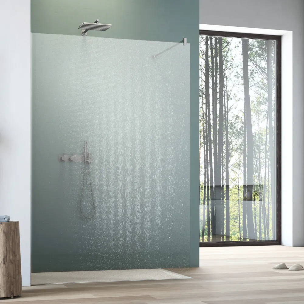 Walk-in Duschwand aus Crash-Glas in 12,8 mm ESG