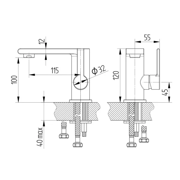 Skizze für Waschtischarmatur: Einhebelmischbatterie Chrom (AH 10 cm)