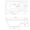 Skizze der Badewanne 140x70 cm DOBRA-140 mit Sitz - Rechteckbadewanne