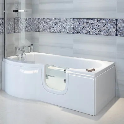 Badewanne mit Tür 167x85 cm HOCONCERT mit Tür inkl. Duschaufsatz, Schürze und Ablauf