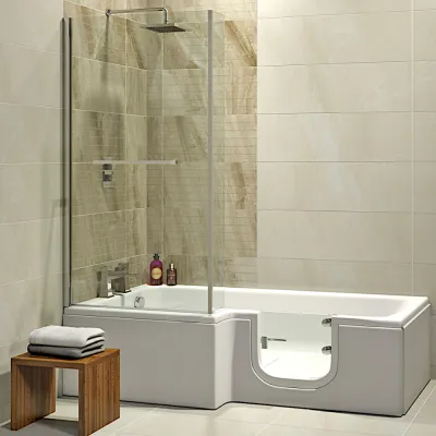 Badewanne 1700x850 mm  / 170x85 cm HOSOLARNA mit Tür inkl. Duschaufsatz, Schürze und Ablauf