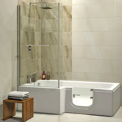Badewanne mit Tür 170x85 cm HOSOLARNA mit Tür inkl. Duschaufsatz, Schürze und Ablauf
