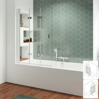 Badewannenaufsatz mit Drehfalttür 3-teilig bis zu 120 cm lang und 160 cm hoch