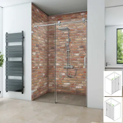 Duschtür nach Maß als Schiebetür für Nische mit ESG: 8 mm, alu chromeffekt