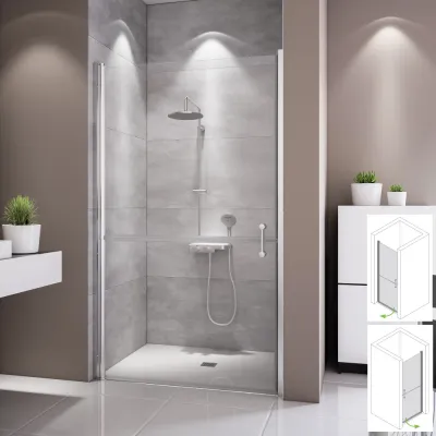 Pflegedusche mit Drehtür horizontal geteilt für Nische mit 6 mm ESG Pflegedusche mit Drehtür horizontal geteilt für Nische mit 6 mm ESG