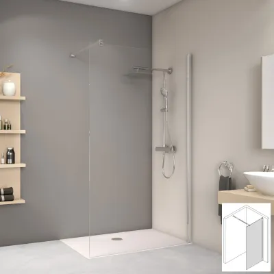 Walk-in Duschwand alleinstehend in versch. Größen mit ESG 8 mm, alu chromeffekt