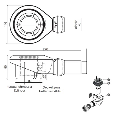 Zusatzoption Mineralguss: Ablauf Plus, 90 mm